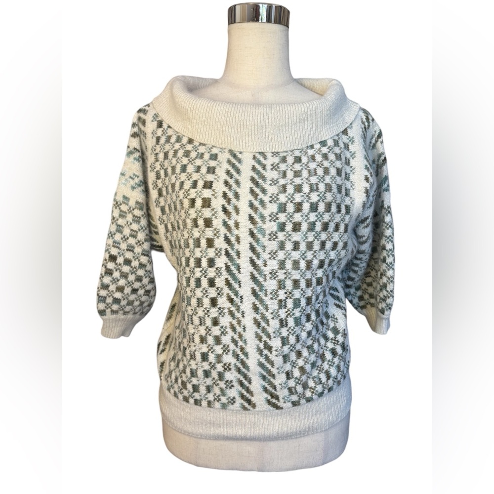 L’EA U VIVE Women’s Pullover Knit Sweatshirt 1/2 Sleeve Silk Angora Lambswool L